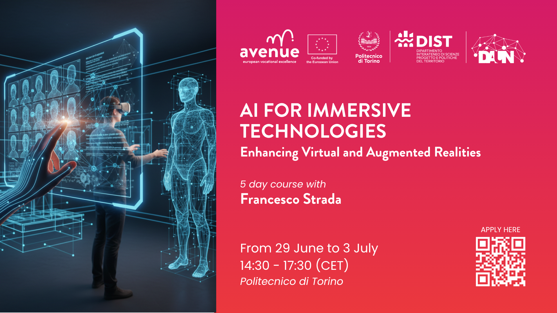 AI for Immersive Technologies: corso di formazione del Politecnico di Torino nell'ambito del progetto Avenue CoVE – Erasmus+